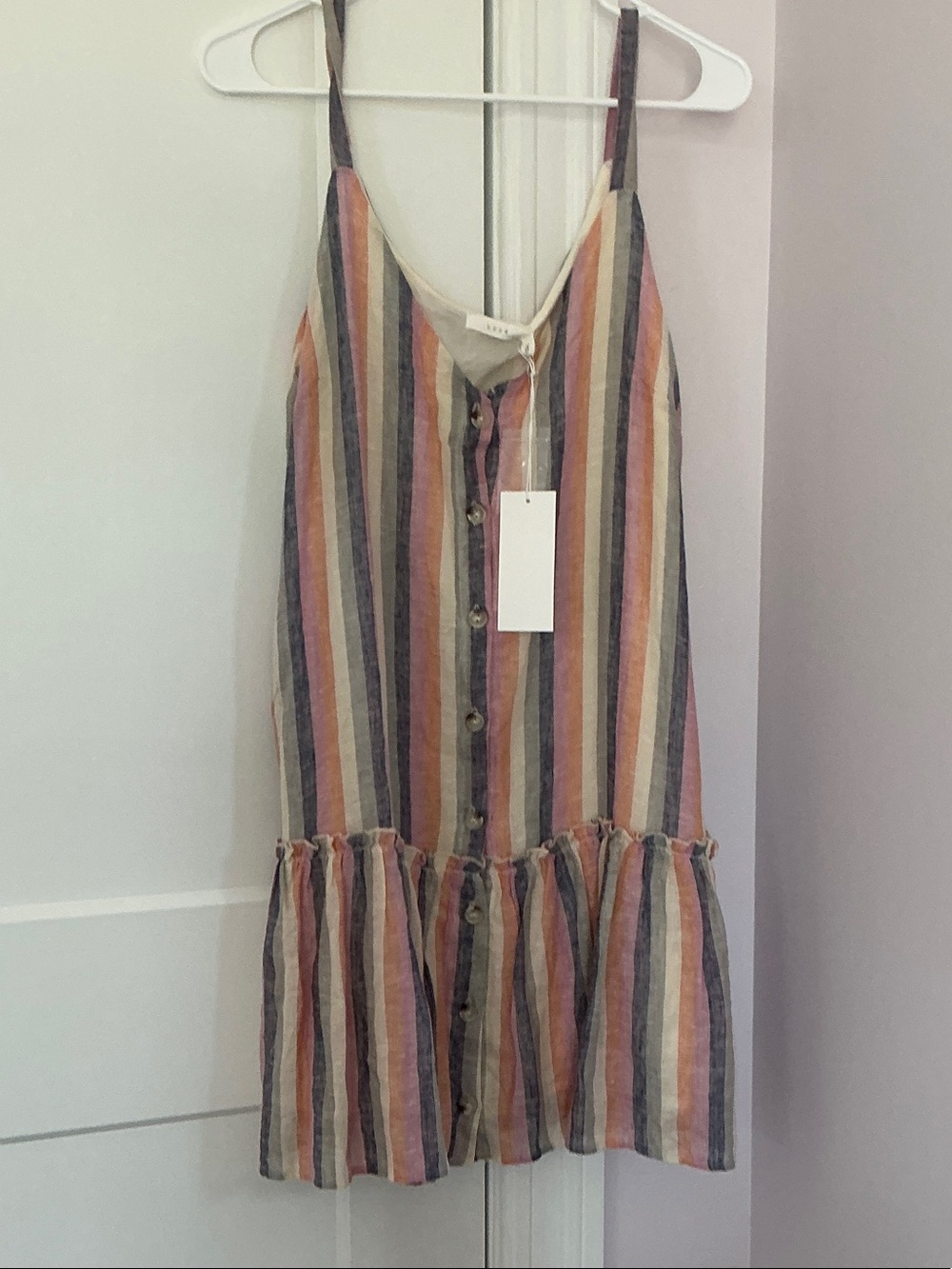 Lush Striped Button-Front Sundress in Pink, Orange, Yellow, Blue, Cream